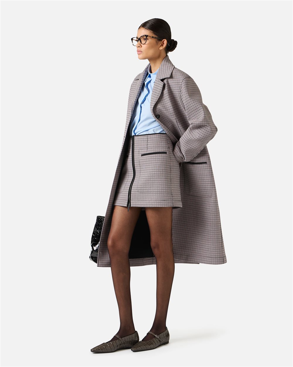 Oversized coat in fuchsia and black check fabric - Iceberg - Official Website