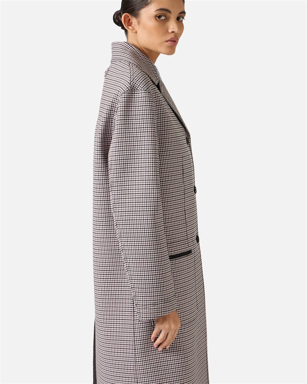 Oversized coat in fuchsia and black check fabric - Iceberg - Official Website