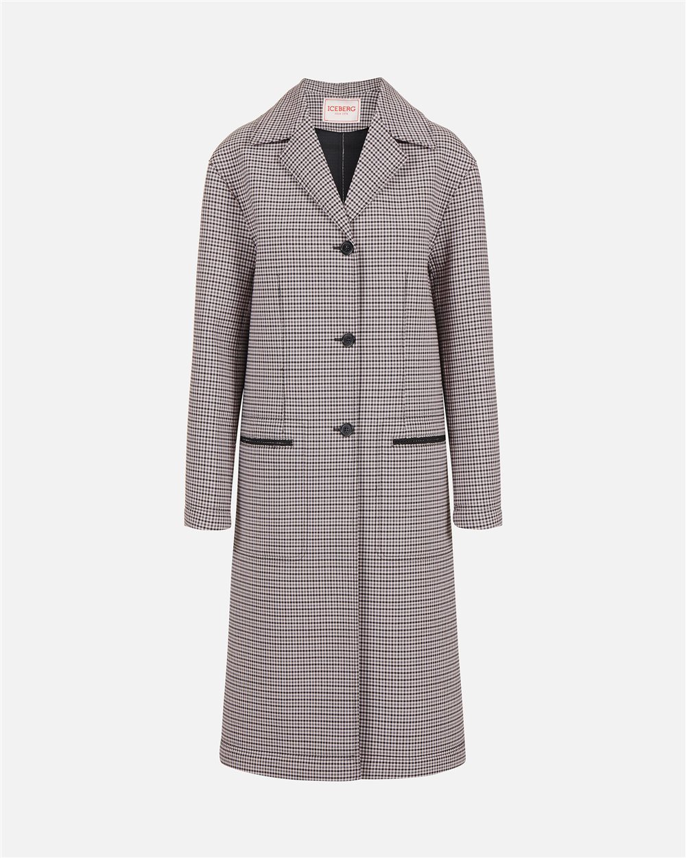 Oversized coat in fuchsia and black check fabric - Iceberg - Official Website