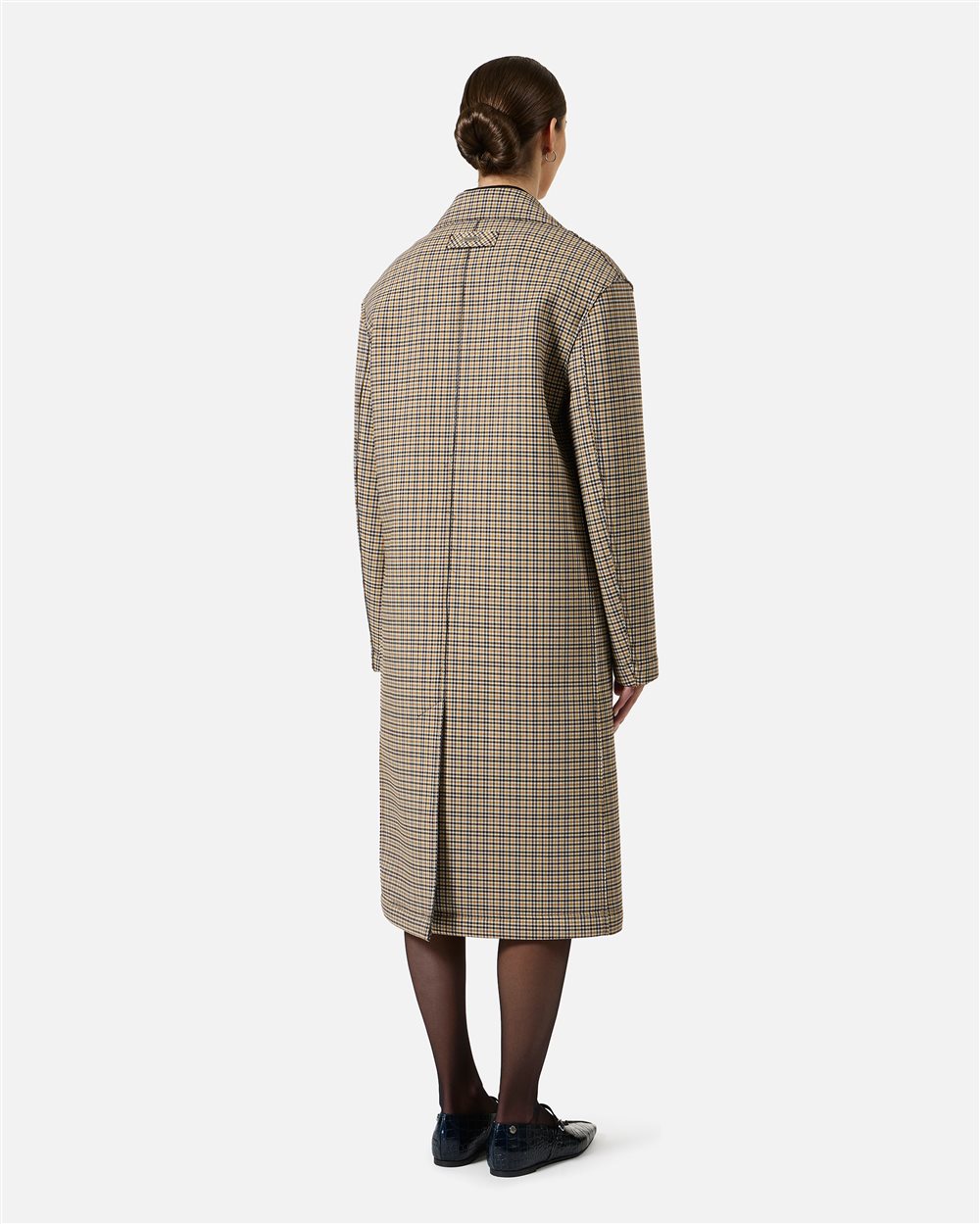 Oversized coat in camel and brown check fabric - Iceberg - Official Website
