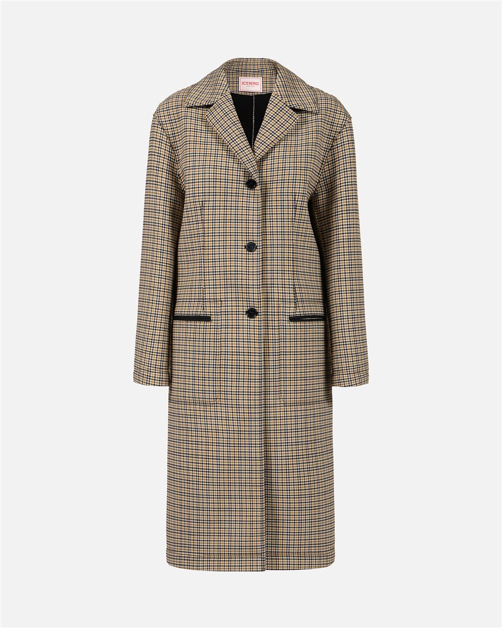 Oversized coat in camel and brown check fabric - Iceberg - Official Website