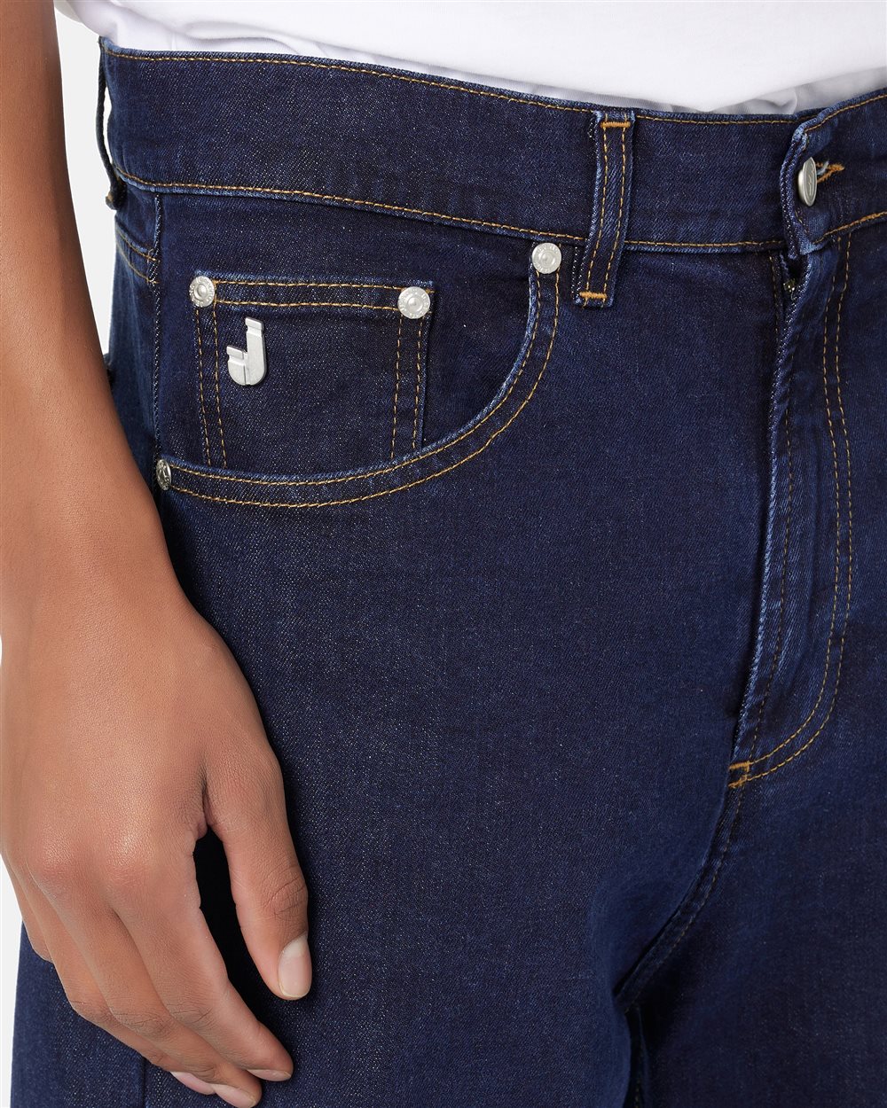 Baggy fit trousers in indigo blue stretch denim with logo details - Iceberg - Official Website