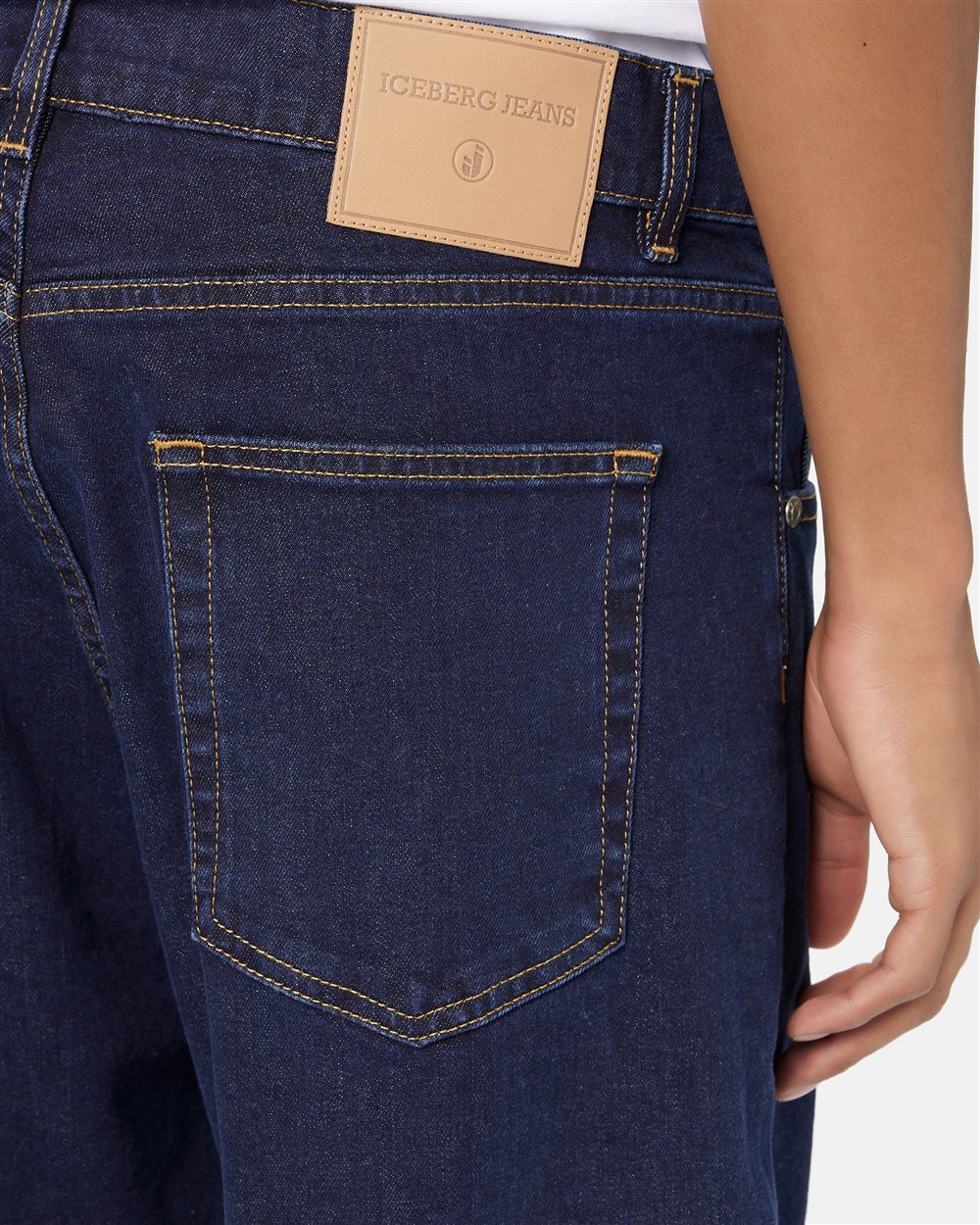 Baggy fit trousers in indigo blue stretch denim with logo details - Iceberg - Official Website