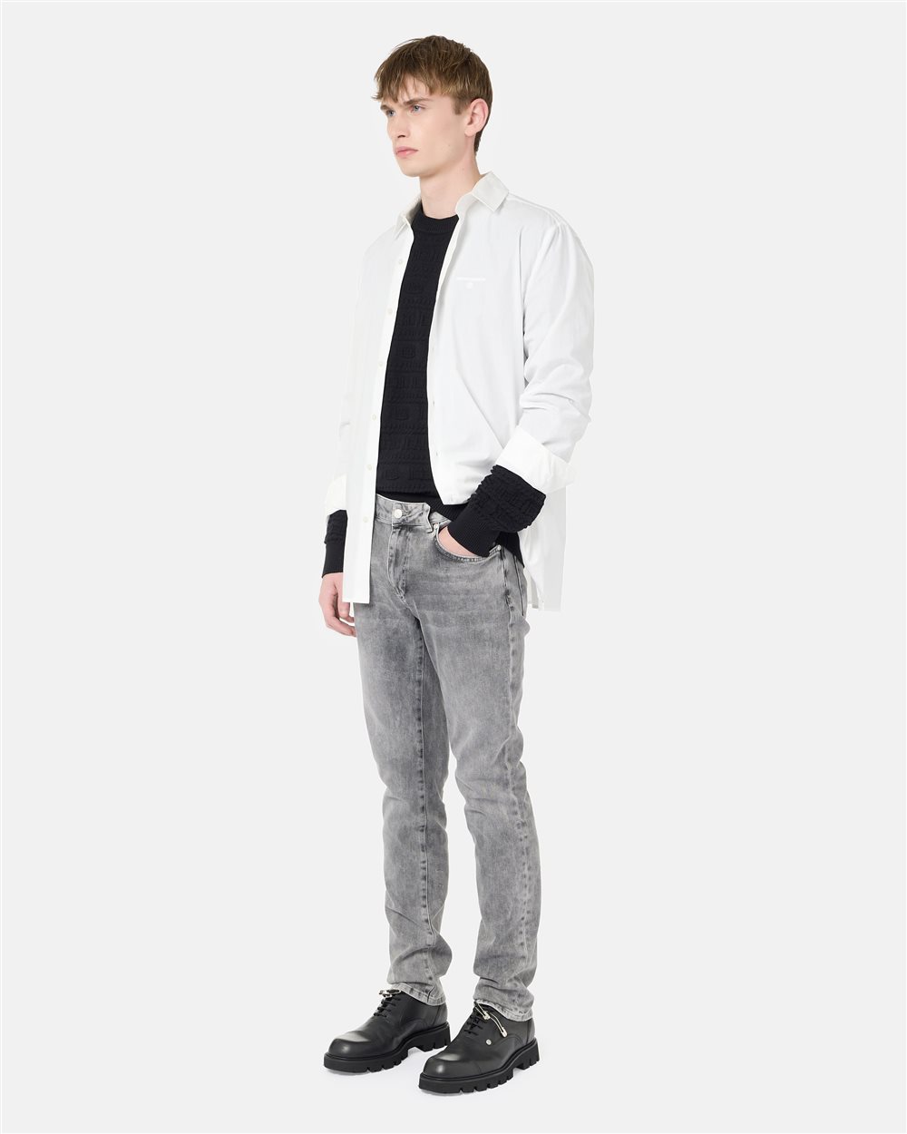 5 Pocket Skinny Fit Trousers in Grey Degradable Iceberg Denim Canvas - Iceberg - Official Website
