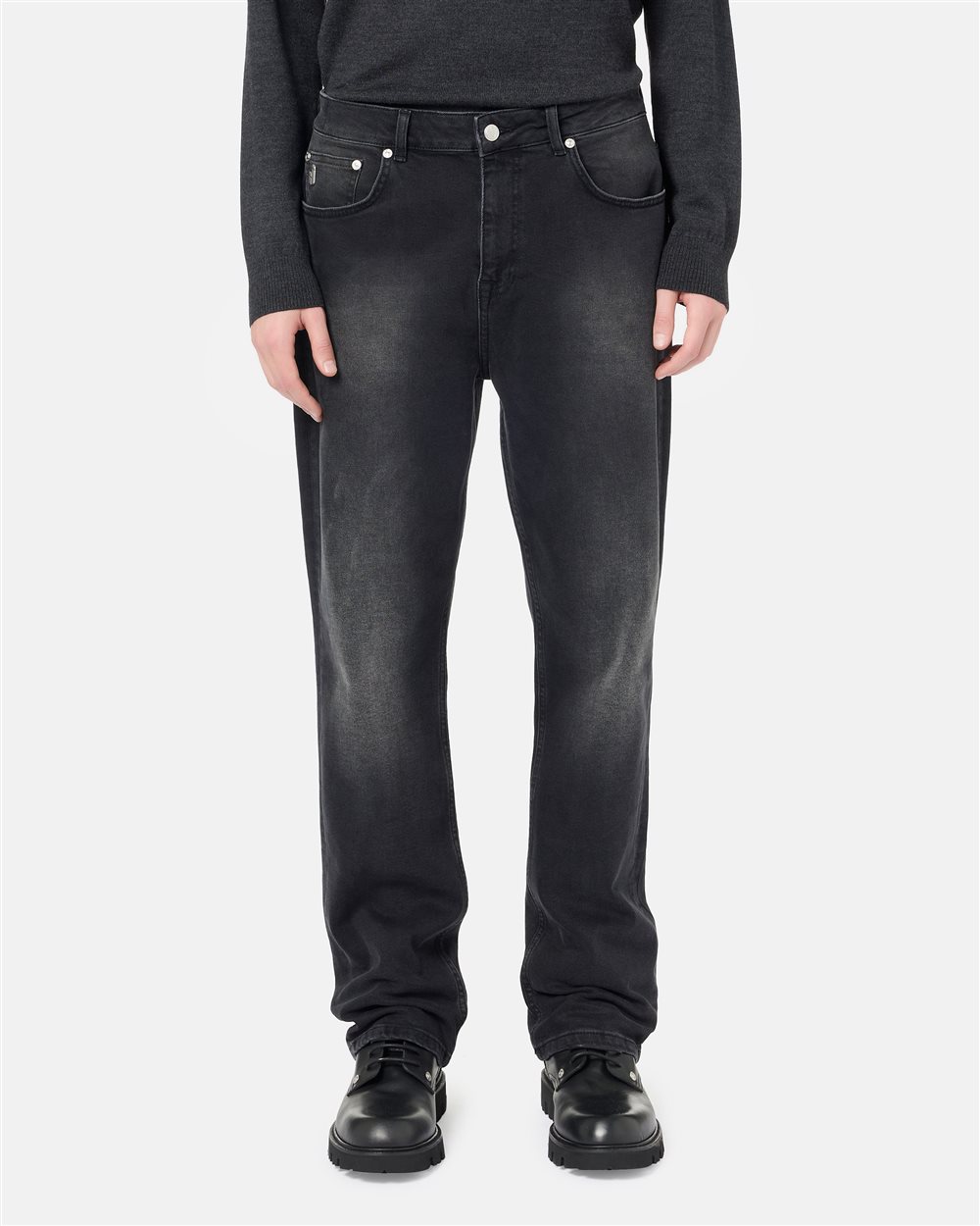 5 Pocket Loose Fit Trousers in Black Denim Canvas Iceberg - Iceberg - Official Website