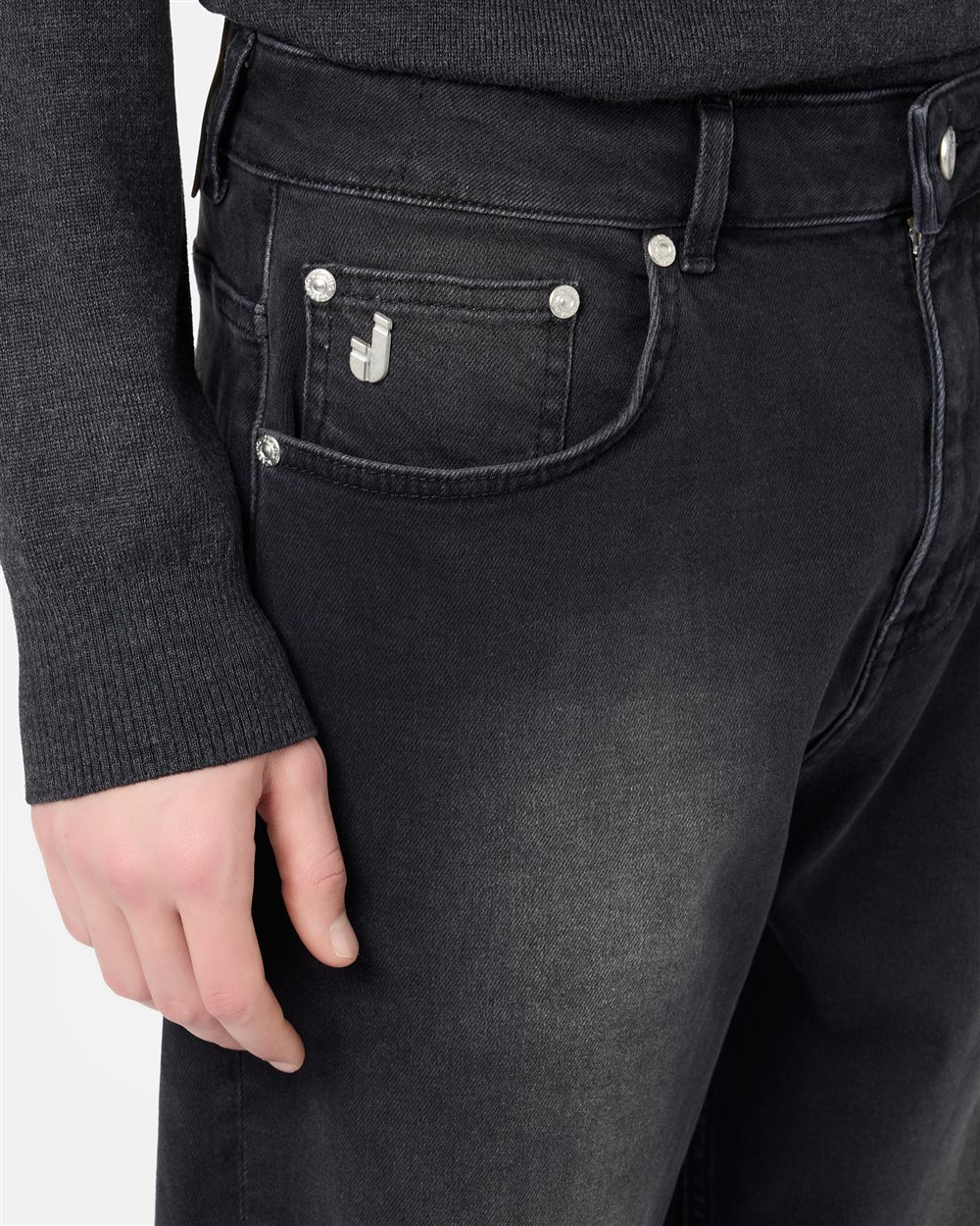 5 Pocket Loose Fit Trousers in Black Denim Canvas Iceberg - Iceberg - Official Website
