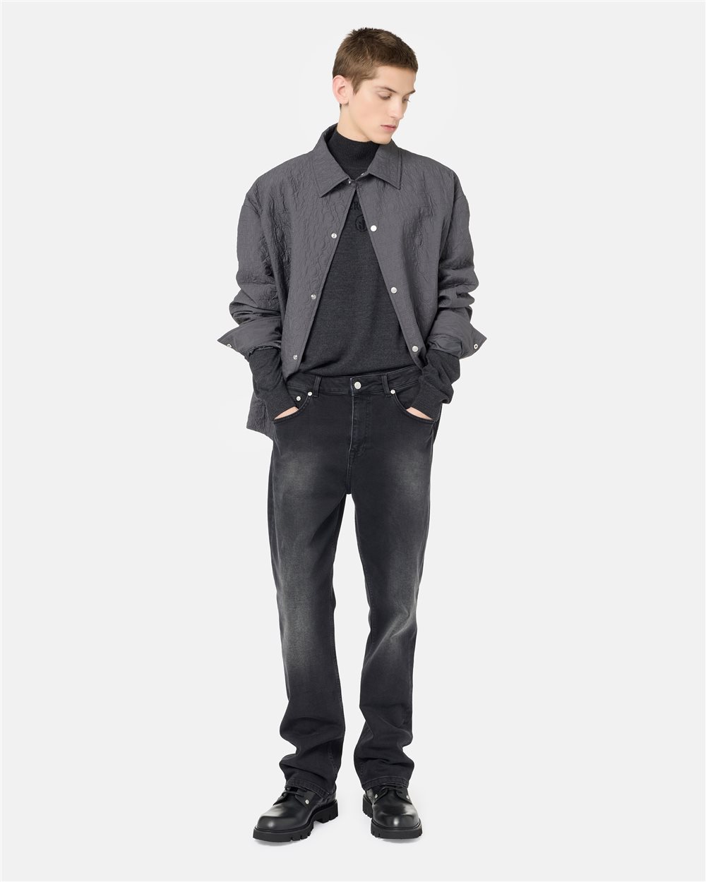 5 Pocket Loose Fit Trousers in Black Denim Canvas Iceberg - Iceberg - Official Website