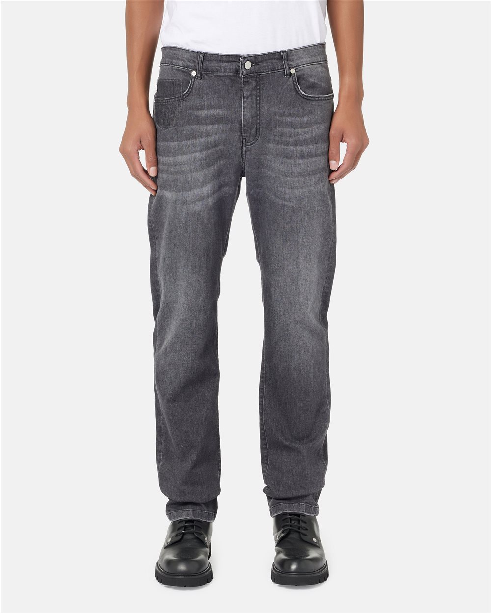5 Pocket Regular Fit Trousers in Degradable Grey Denim Canvas Iceberg - Iceberg - Official Website
