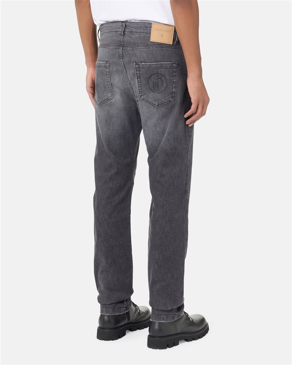 5 Pocket Regular Fit Trousers in Degradable Grey Denim Canvas Iceberg - Iceberg - Official Website
