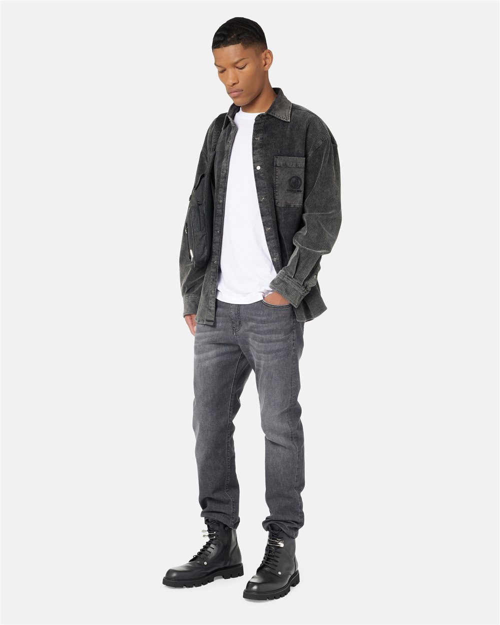 5 Pocket Regular Fit Trousers in Degradable Grey Denim Canvas Iceberg - Iceberg - Official Website