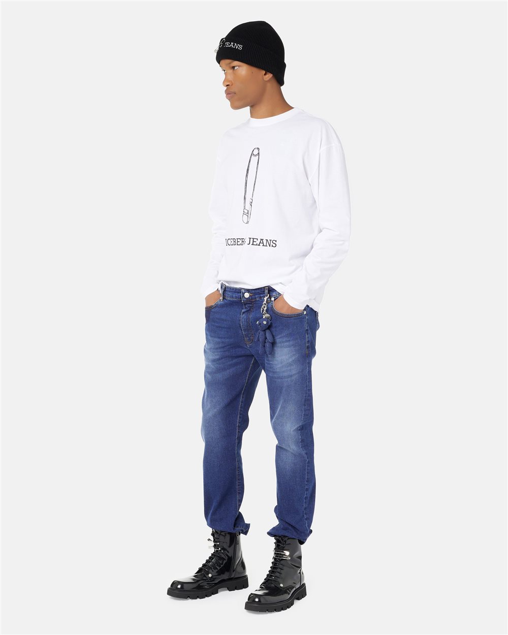 5 Pocket Regular Fit Trousers in Indigo Denim Canvas Iceberg - Iceberg - Official Website