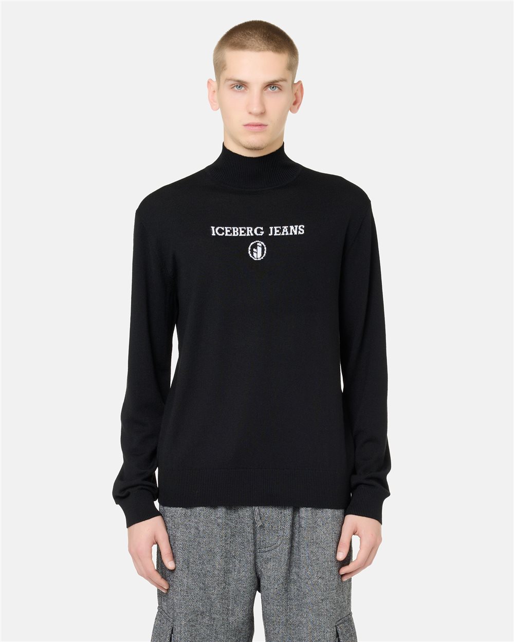 Black turtleneck in plain knit with tonal Iceberg logo - Iceberg - Official Website