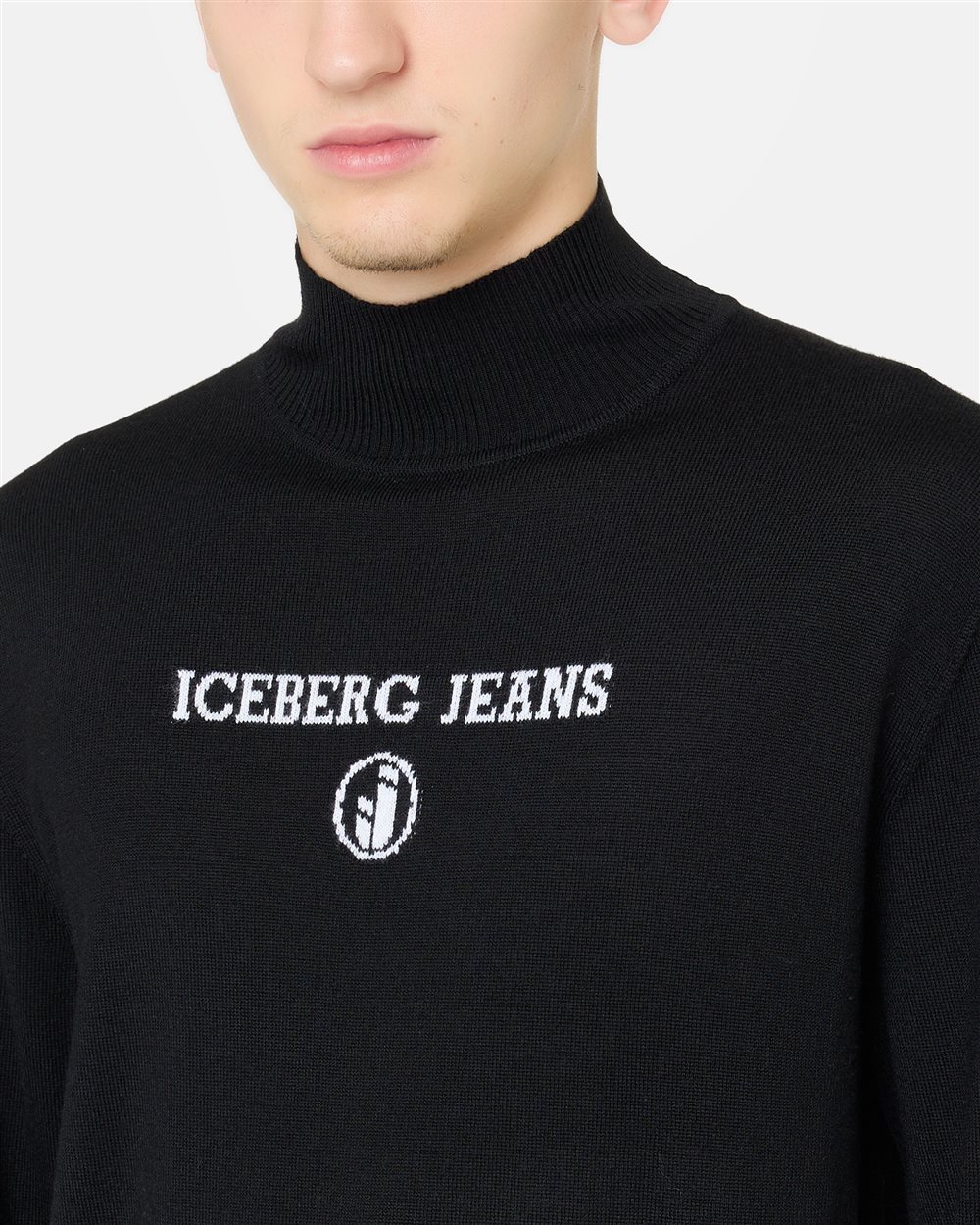Black turtleneck in plain knit with tonal Iceberg logo - Iceberg - Official Website