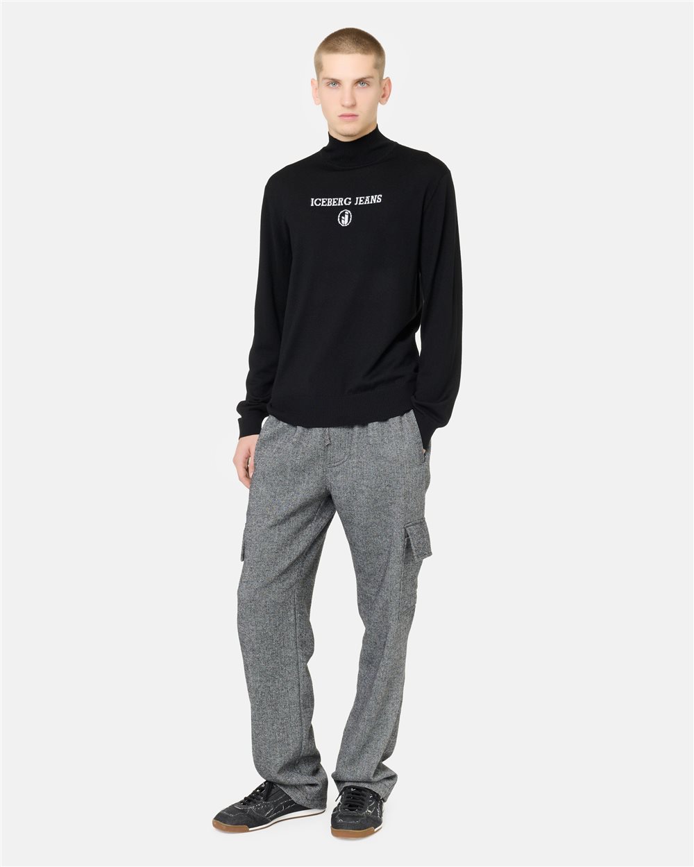 Black turtleneck in plain knit with tonal Iceberg logo - Iceberg - Official Website