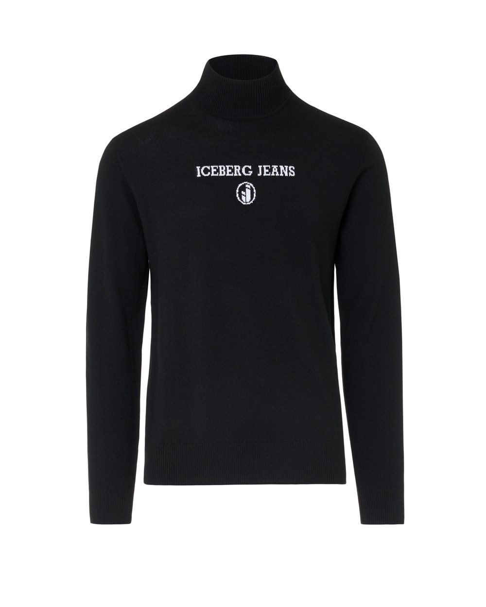 Black turtleneck in plain knit with tonal Iceberg logo - Iceberg - Official Website