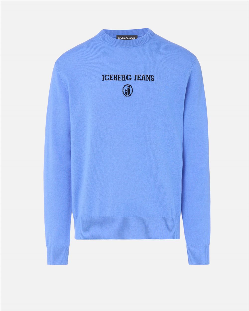Bluette crew neck sweater in plain knit with tonal Iceberg logo - Iceberg - Official Website