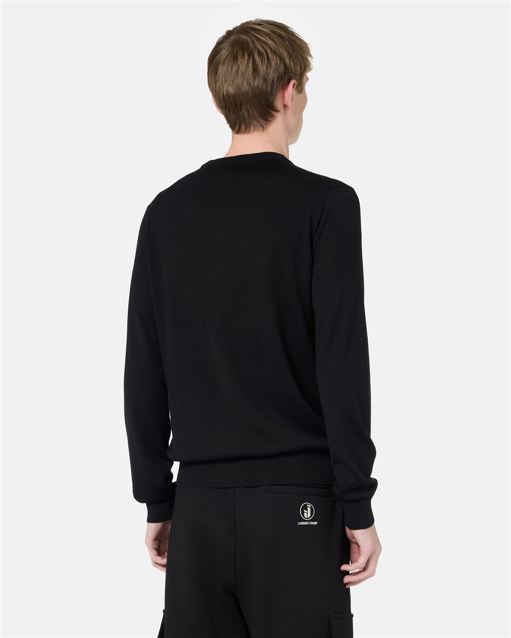 Black crewneck sweater in plain knit with tonal Iceberg logo - Iceberg - Official Website