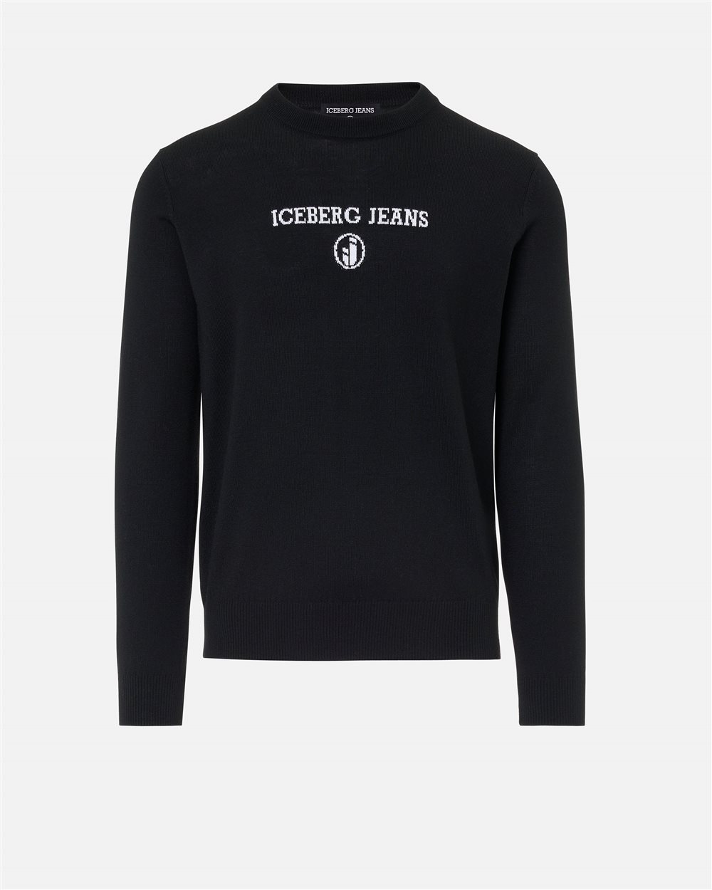 Black crewneck sweater in plain knit with tonal Iceberg logo - Iceberg - Official Website