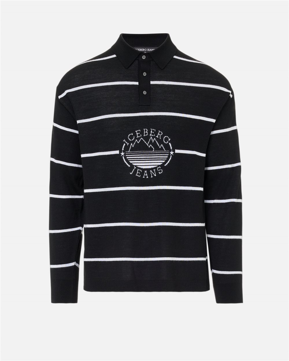 Striped polo sweater in red base wool blend with Iceberg logo and mountains inlay - Iceberg - Official Website
