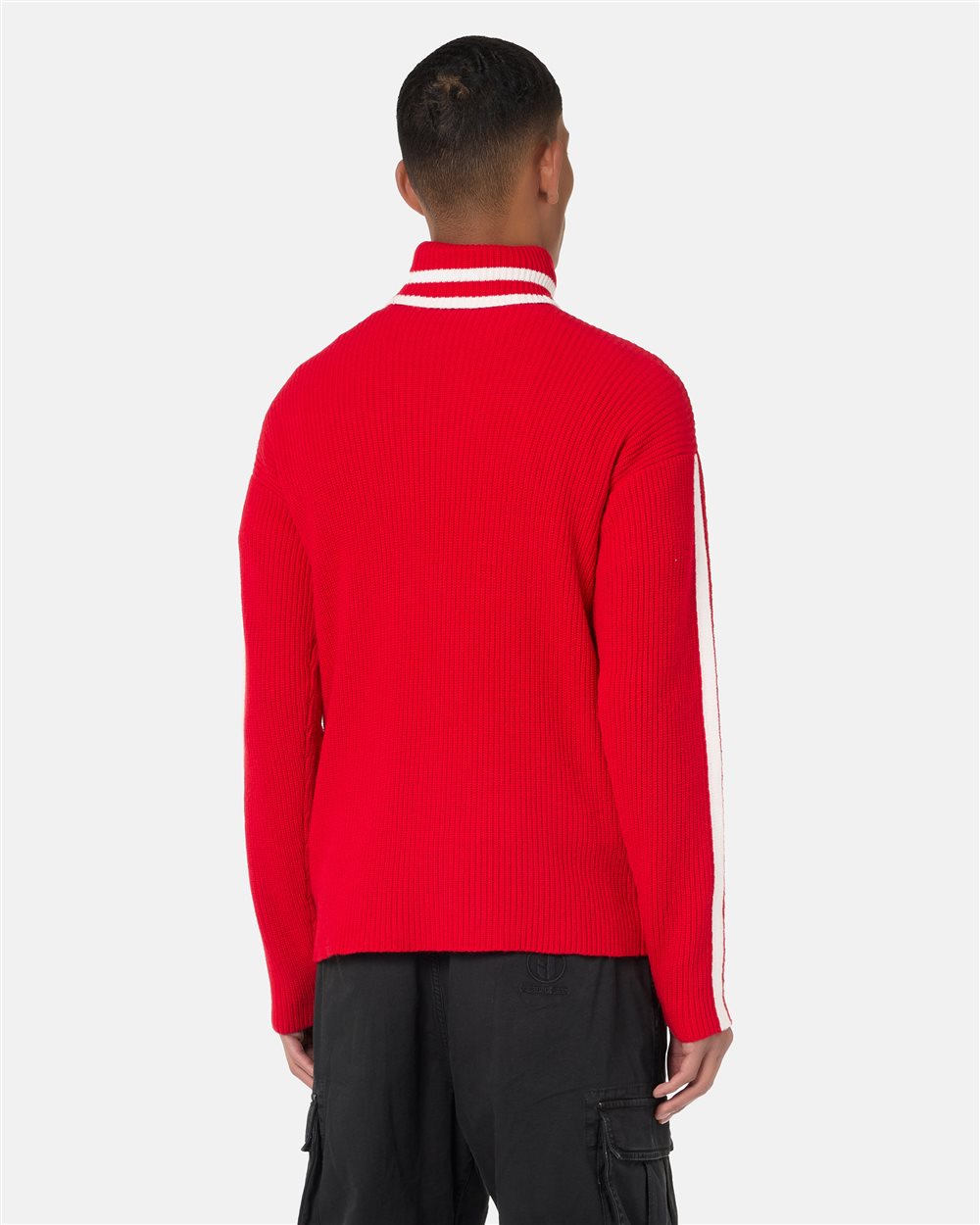 Relaxed fit red wool and cashmere turtleneck with contrasting stripes - Iceberg - Official Website