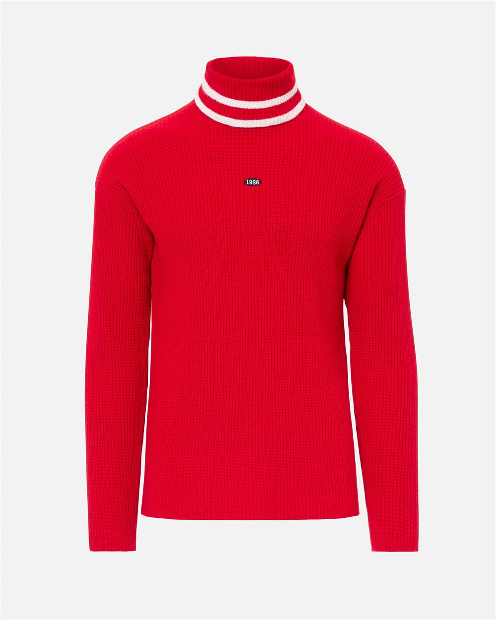 Relaxed fit red wool and cashmere turtleneck with contrasting stripes - Iceberg - Official Website