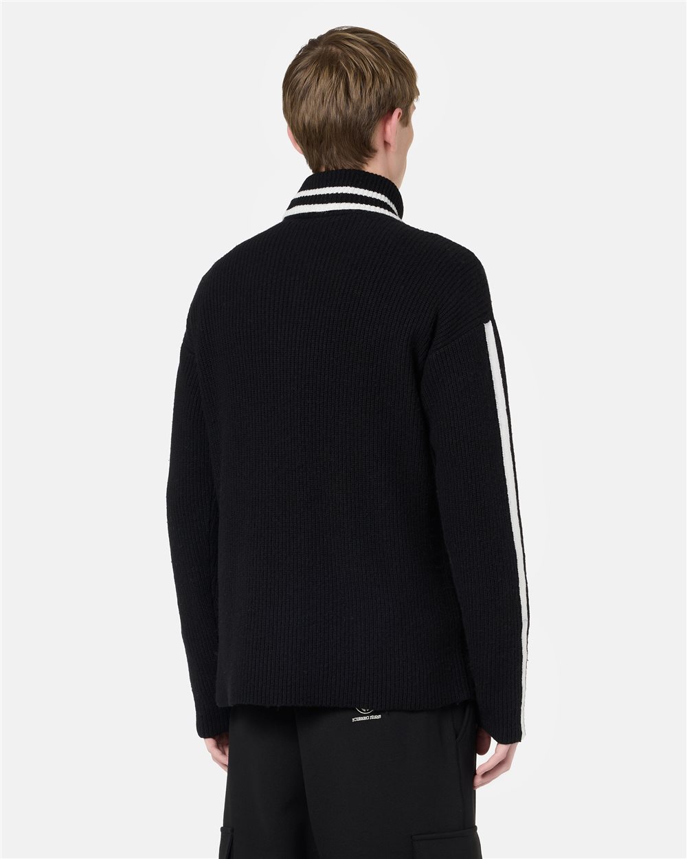 Relaxed fit black wool and cashmere turtleneck with contrasting stripes - Iceberg - Official Website