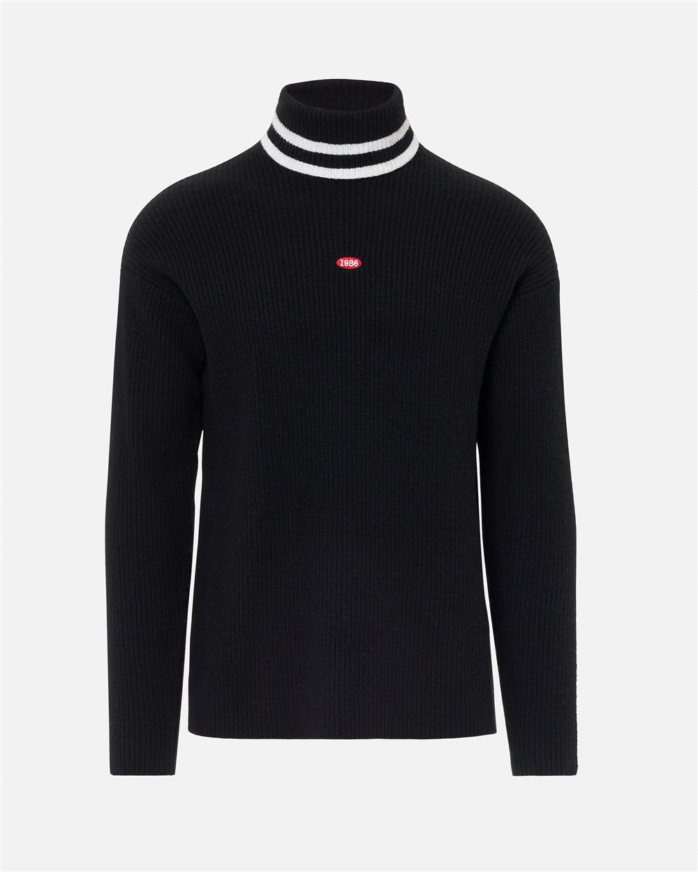 Relaxed fit black wool and cashmere turtleneck with contrasting stripes - Iceberg - Official Website