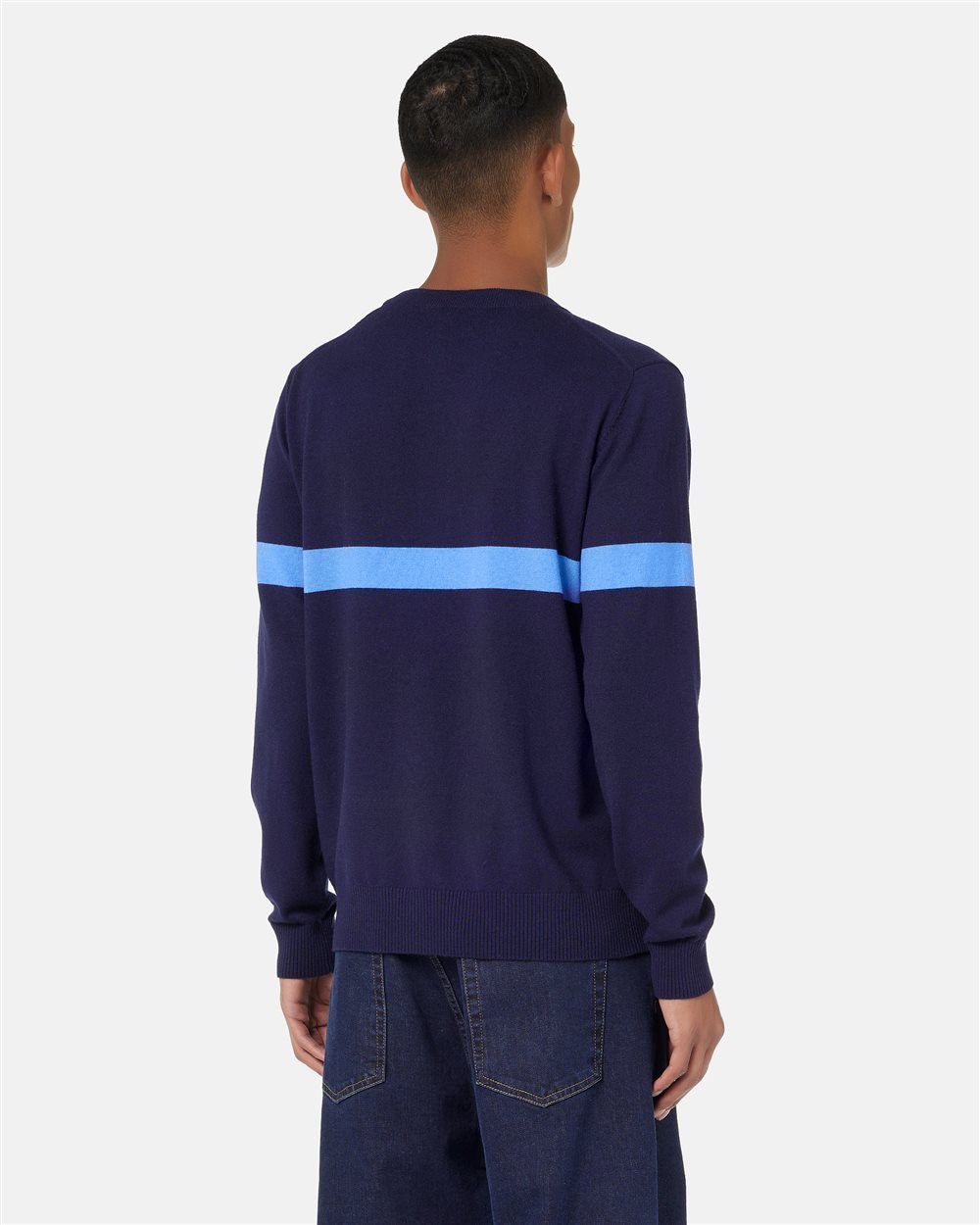 Crewneck sweater in navy wool-cashmere blend with 1986 embroidery and Iceberg logo - Iceberg - Official Website