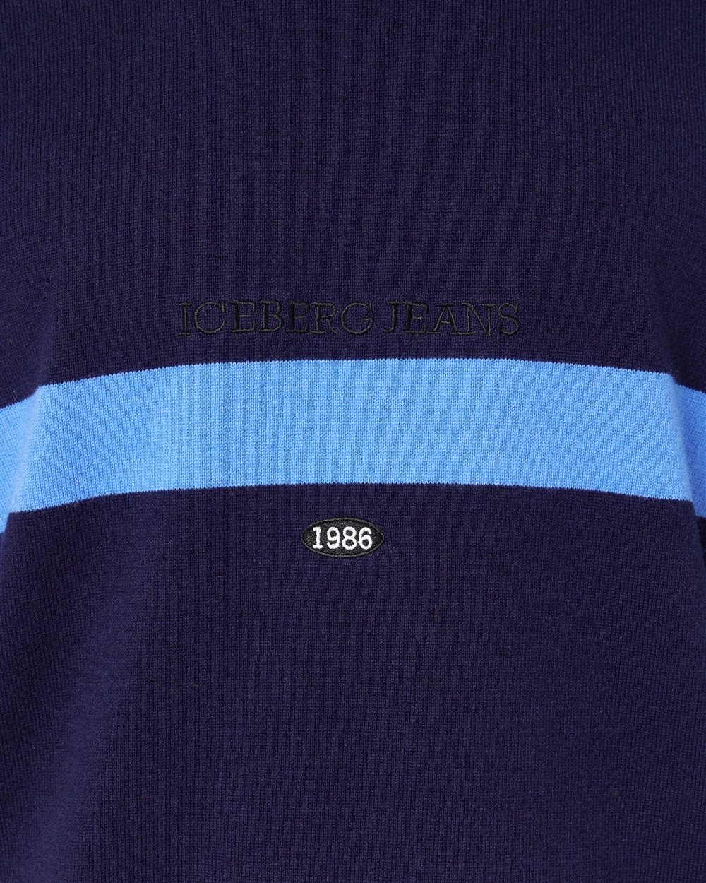 Crewneck sweater in navy wool-cashmere blend with 1986 embroidery and Iceberg logo - Iceberg - Official Website