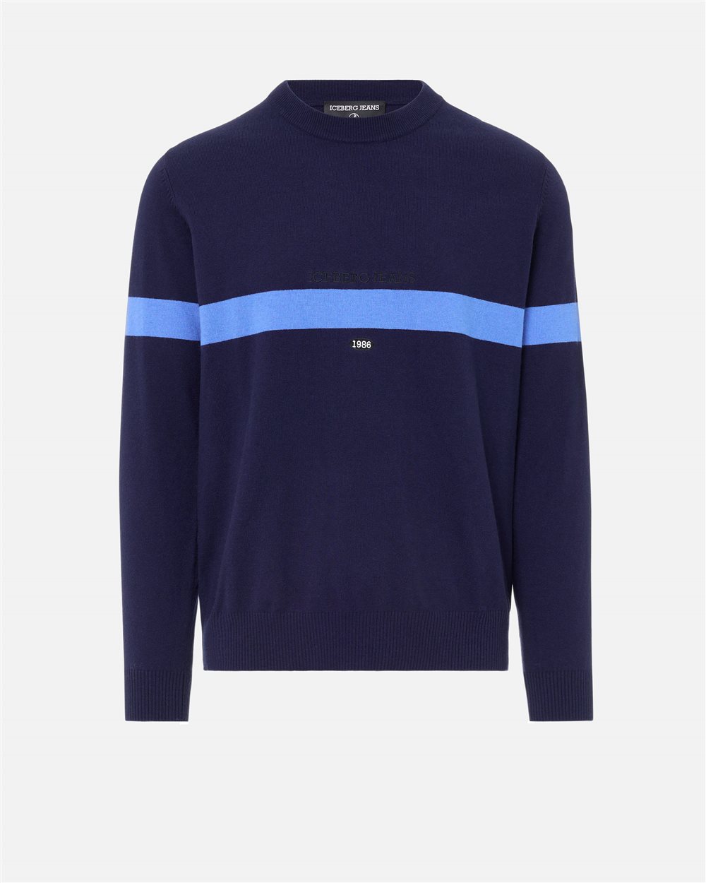 Crewneck sweater in navy wool-cashmere blend with 1986 embroidery and Iceberg logo - Iceberg - Official Website