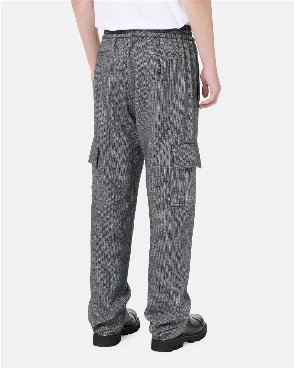 Couli Pants cargo fit black and white striped wool blend herringbone with functional details and Iceberg - Iceberg - Official Website