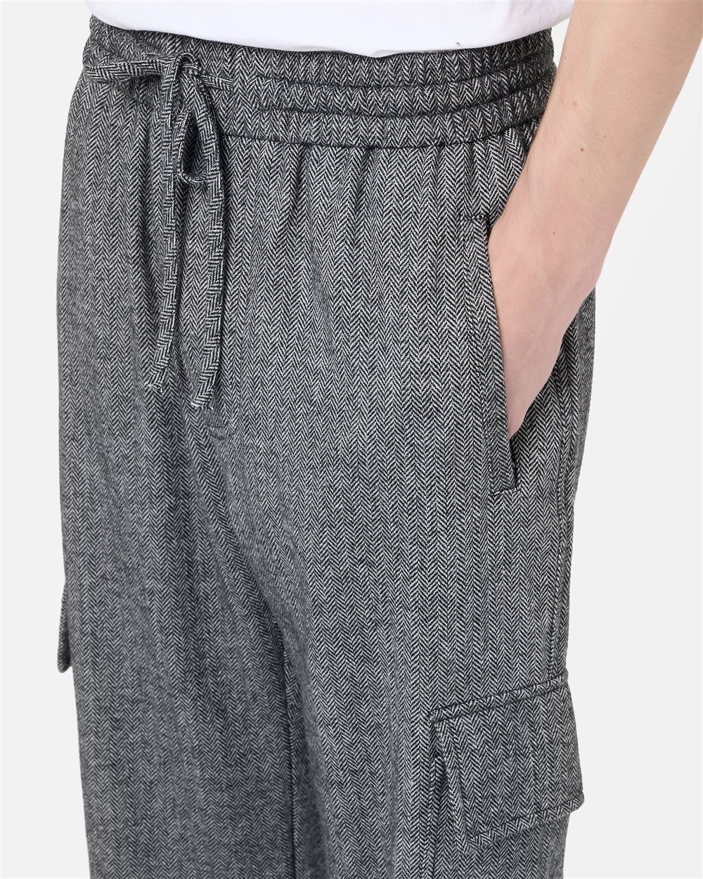 Couli Pants cargo fit black and white striped wool blend herringbone with functional details and Iceberg - Iceberg - Official Website