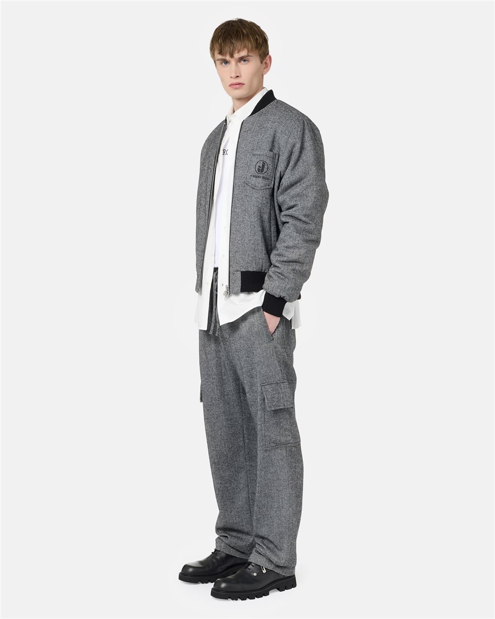 Couli Pants cargo fit black and white striped wool blend herringbone with functional details and Iceberg - Iceberg - Official Website