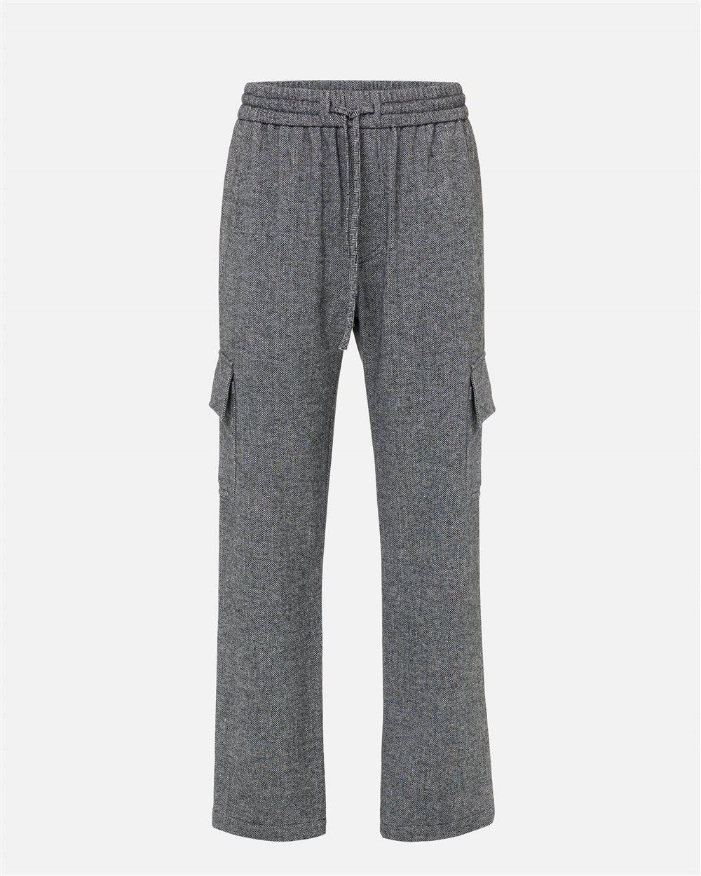 Couli Pants cargo fit black and white striped wool blend herringbone with functional details and Iceberg - Iceberg - Official Website