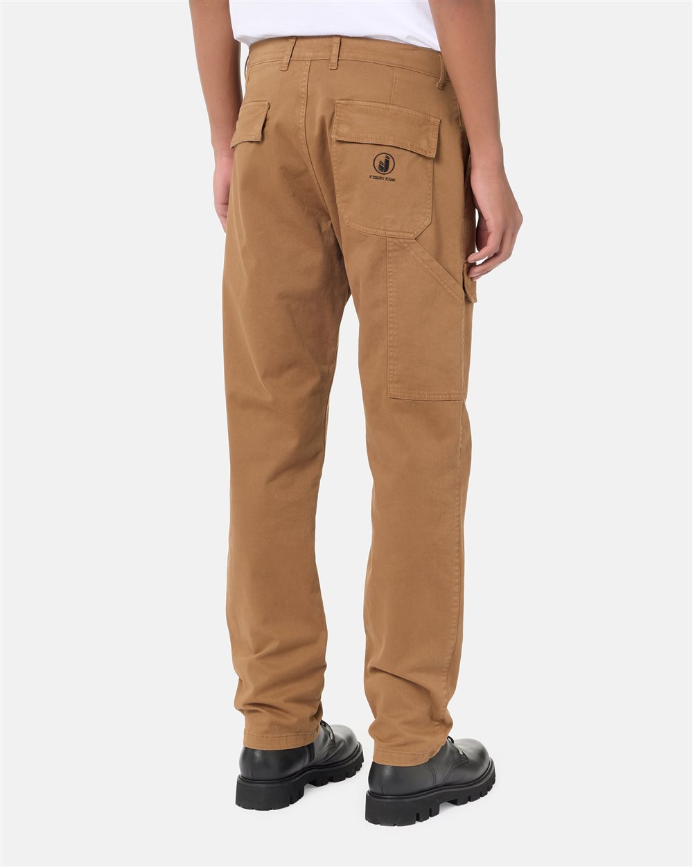 Work fit trousers in biscuit-coloured frosted gabardine with logo details - Iceberg - Official Website
