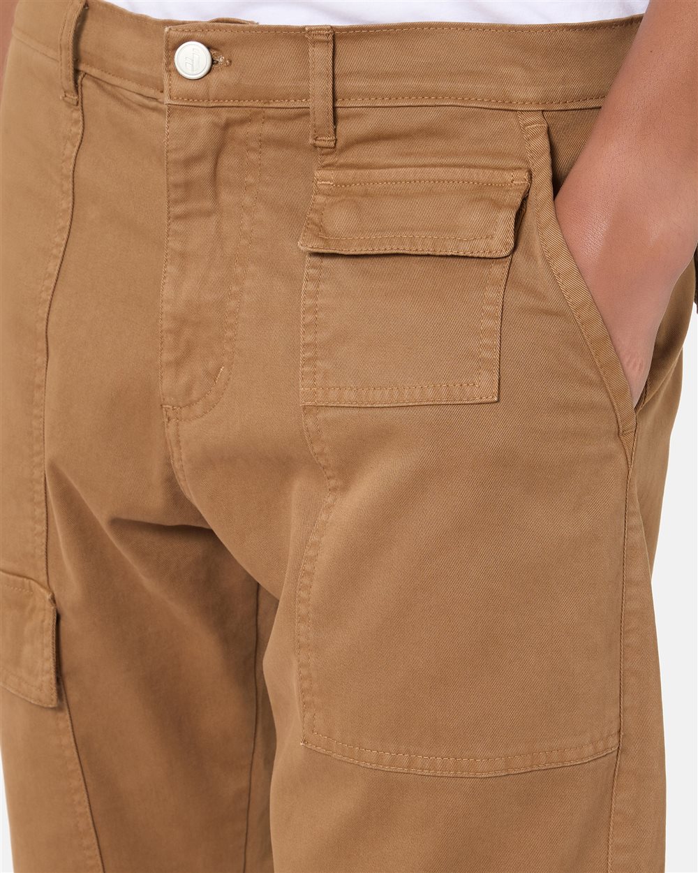 Work fit trousers in biscuit-coloured frosted gabardine with logo details - Iceberg - Official Website