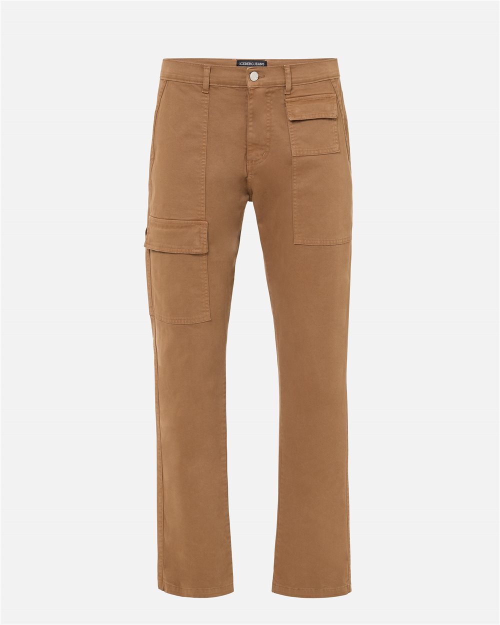 Work fit trousers in biscuit-coloured frosted gabardine with logo details - Iceberg - Official Website
