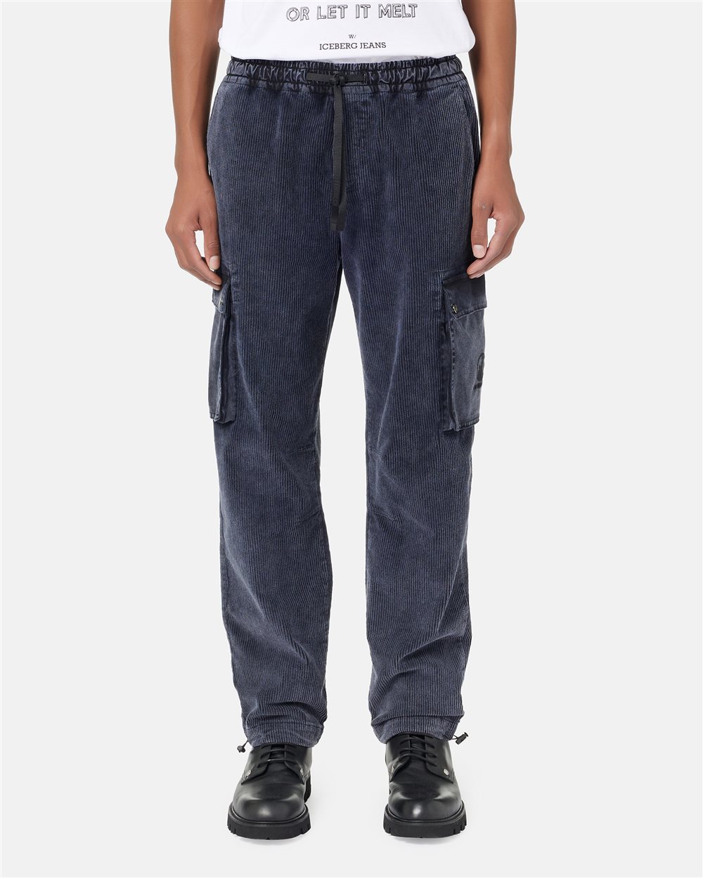 Navy corduroy cargo fit pants in cotton corduroy - Iceberg - Official Website