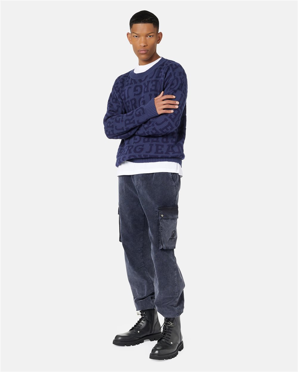 Navy corduroy cargo fit pants in cotton corduroy - Iceberg - Official Website