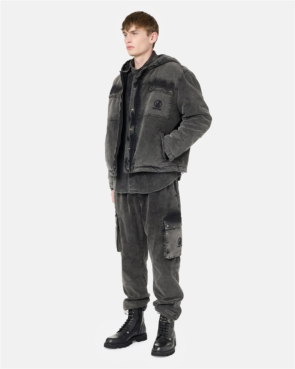 Lead grey corduroy cargo fit pants in cotton corduroy - Iceberg - Official Website