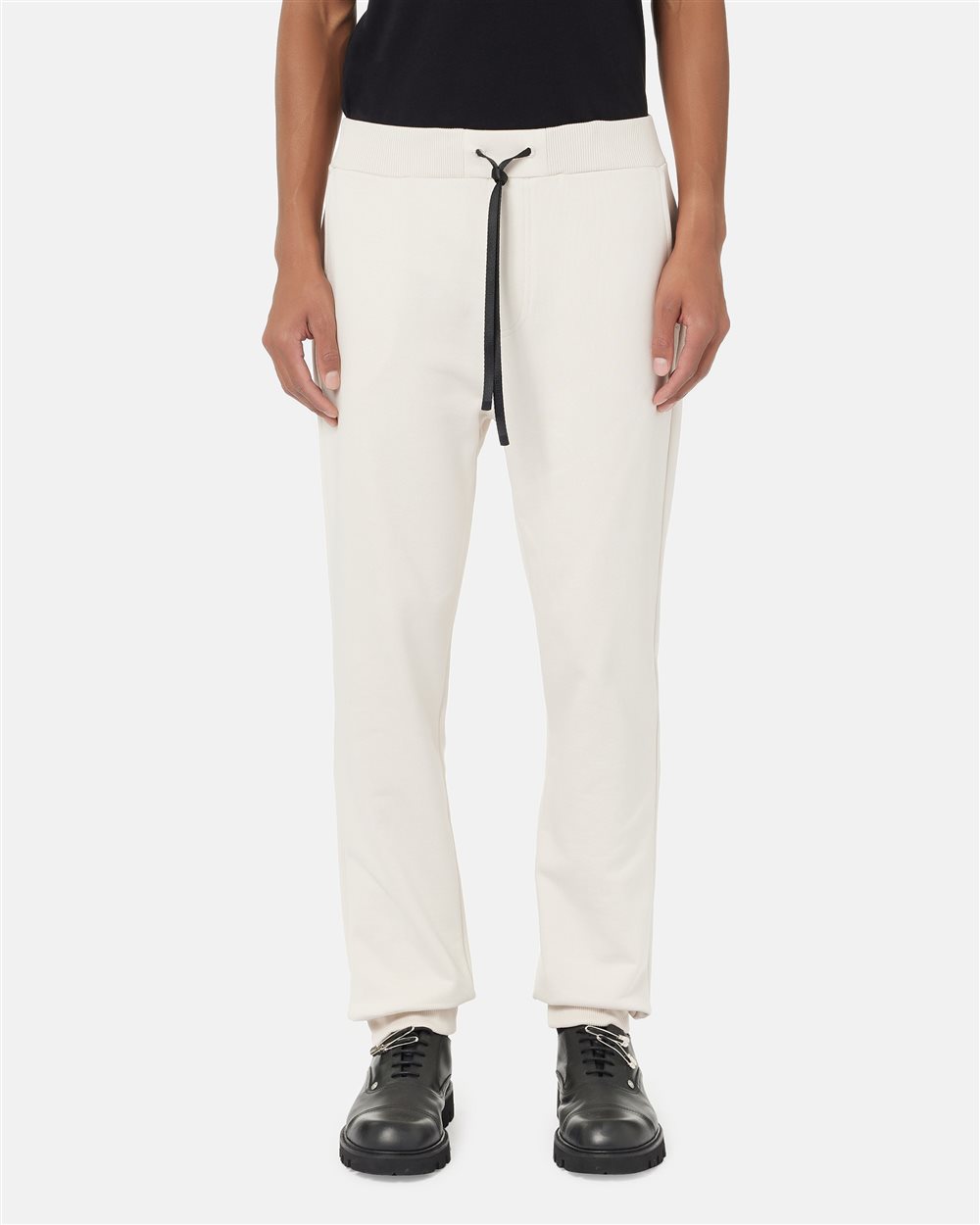 Jogging fit trousers in ivory cotton diagonal fleece with logo details - Iceberg - Official Website