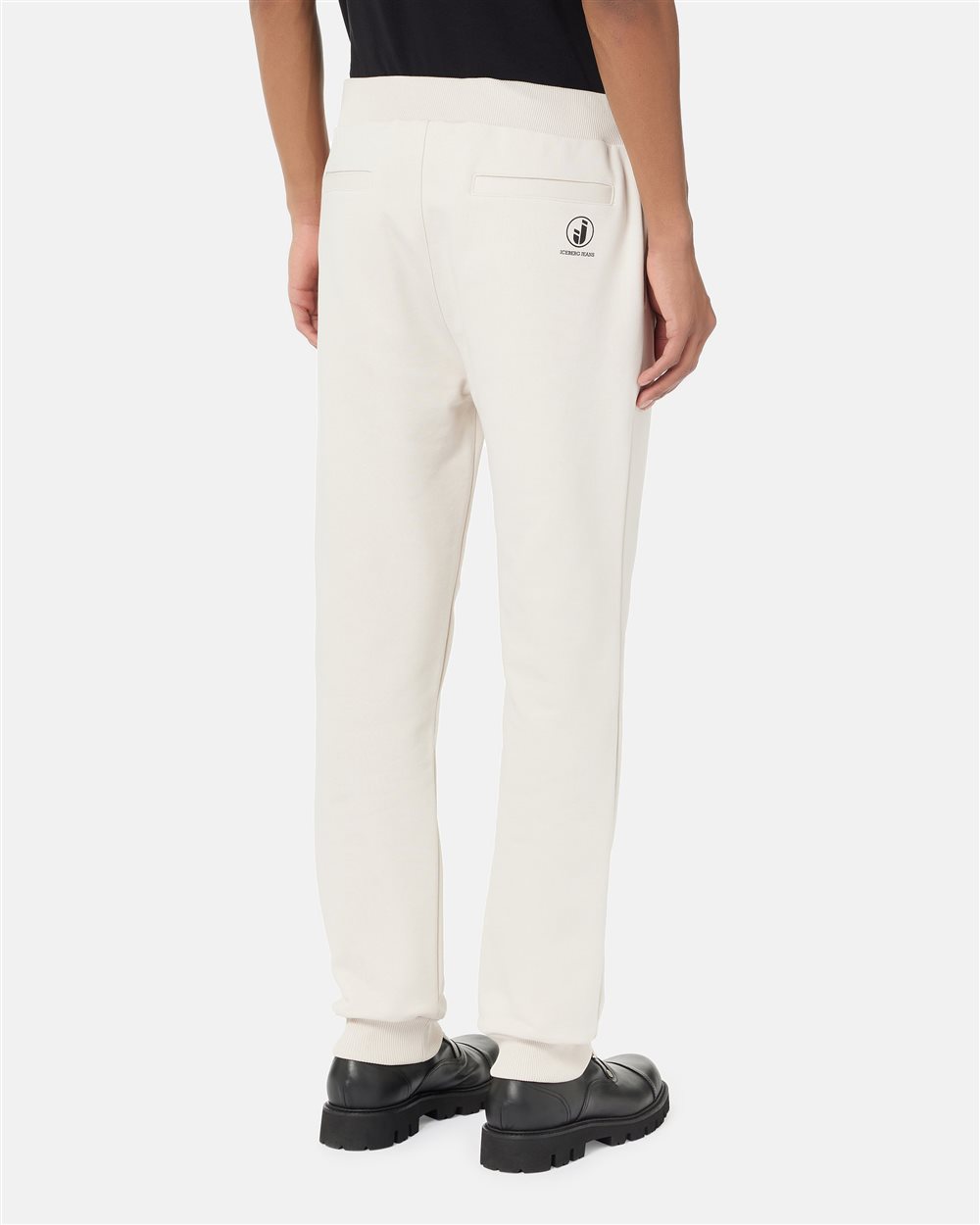 Jogging fit trousers in ivory cotton diagonal fleece with logo details - Iceberg - Official Website