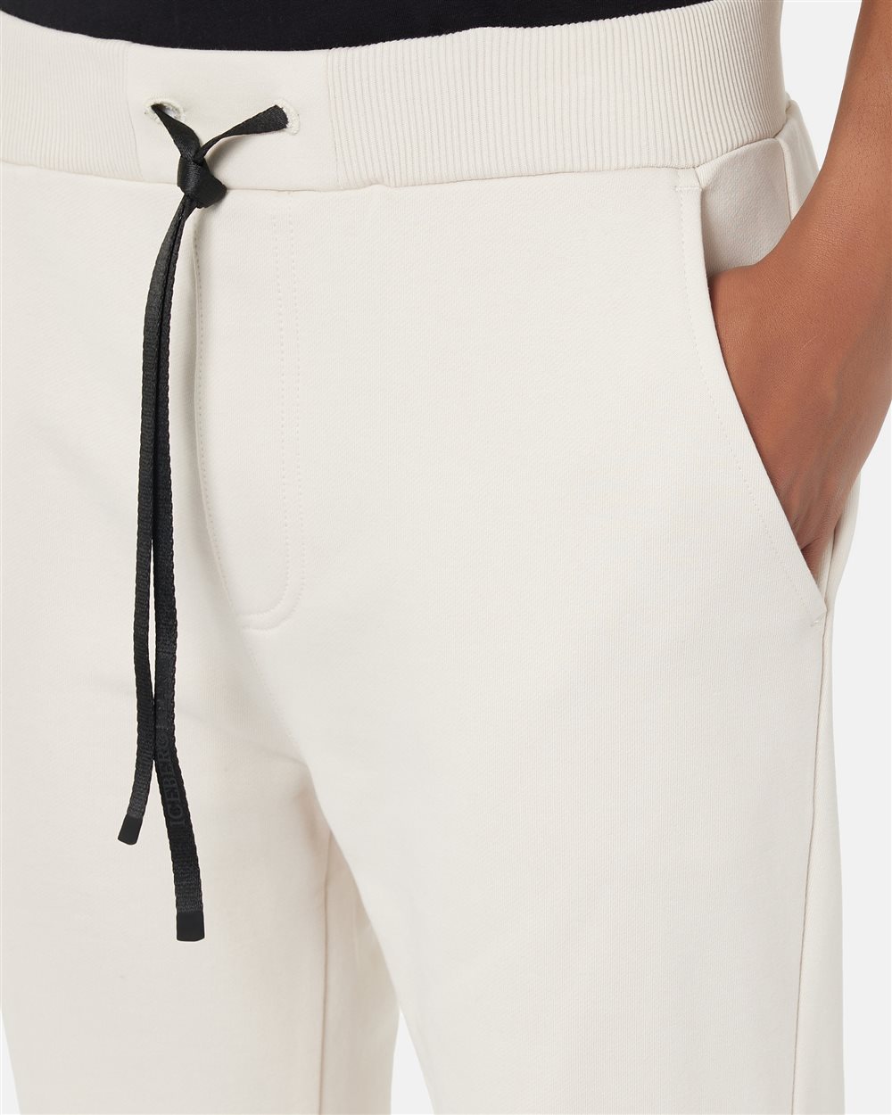 Jogging fit trousers in ivory cotton diagonal fleece with logo details - Iceberg - Official Website
