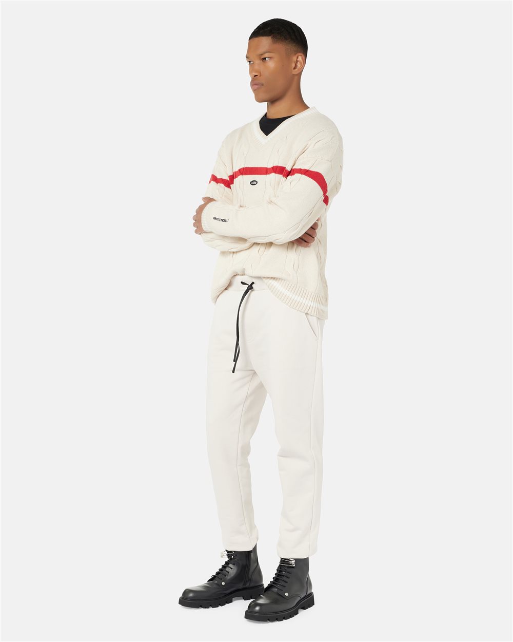 Jogging fit trousers in ivory cotton diagonal fleece with logo details - Iceberg - Official Website