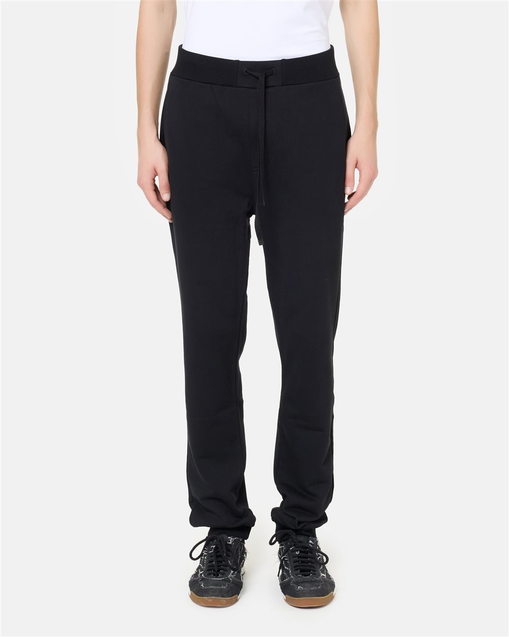 Jogging fit trousers in black cotton diagonal fleece with logo details - Iceberg - Official Website