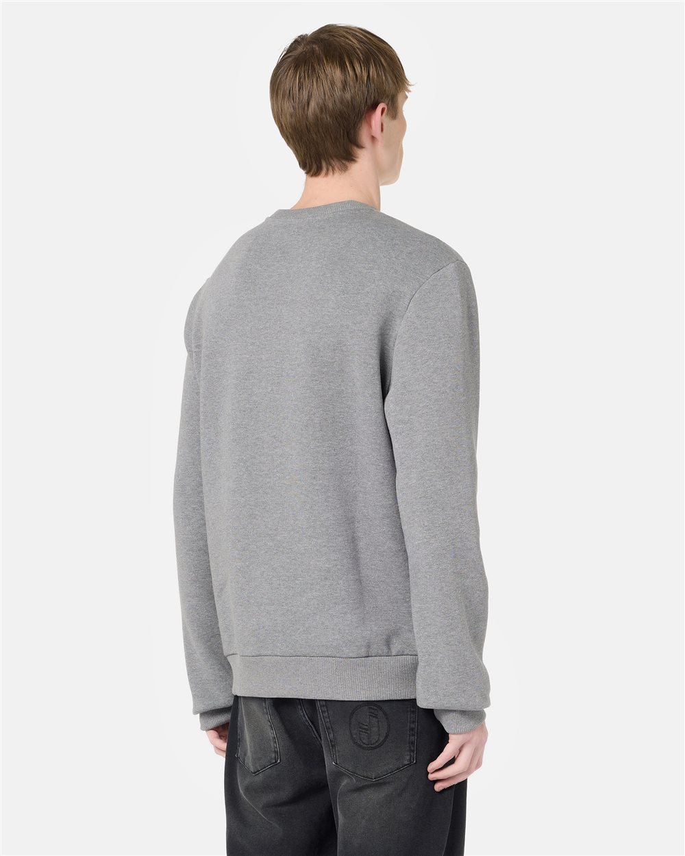Regular-fit crewneck sweater in melange grey cotton brushed fleece - Iceberg - Official Website