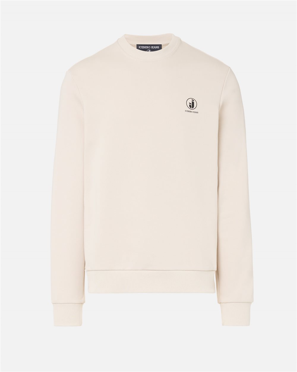 Regular fit crew neck sweater in ivory cotton diagonal fleece with IJ logo print on the heart - Iceberg - Official Website