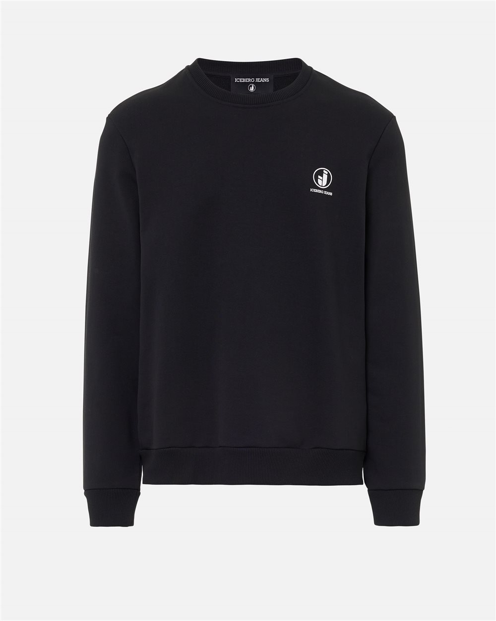 Regular fit crew neck sweater in black cotton diagonal fleece with IJ logo print on the heart - Iceberg - Official Website