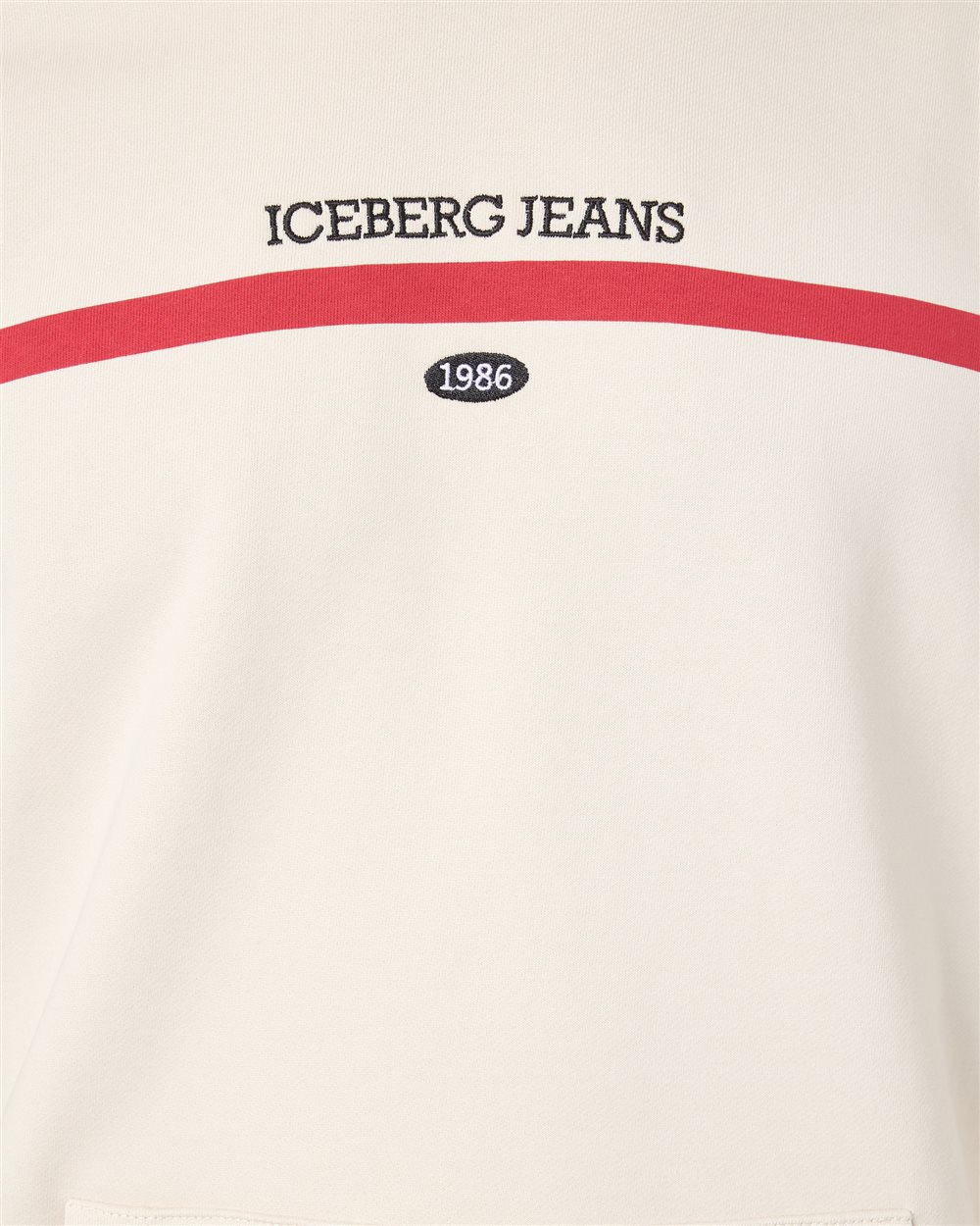 Regular fit hoodie in ivory cotton diagonal fleece with hood, logo print and 1986 date embroidery - Iceberg - Official Website
