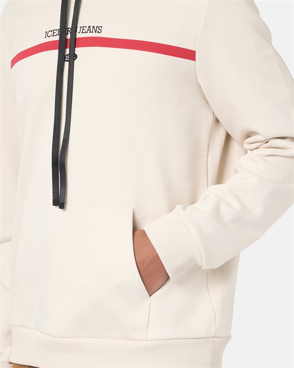 Regular fit hoodie in ivory cotton diagonal fleece with hood, logo print and 1986 date embroidery - Iceberg - Official Website